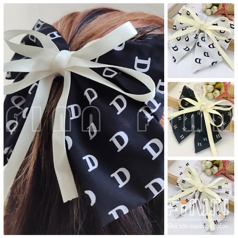 Jepit Rambut Wanita Pita Hitam Putih Motif Huruf D Korean Aksesoris Rambut Import