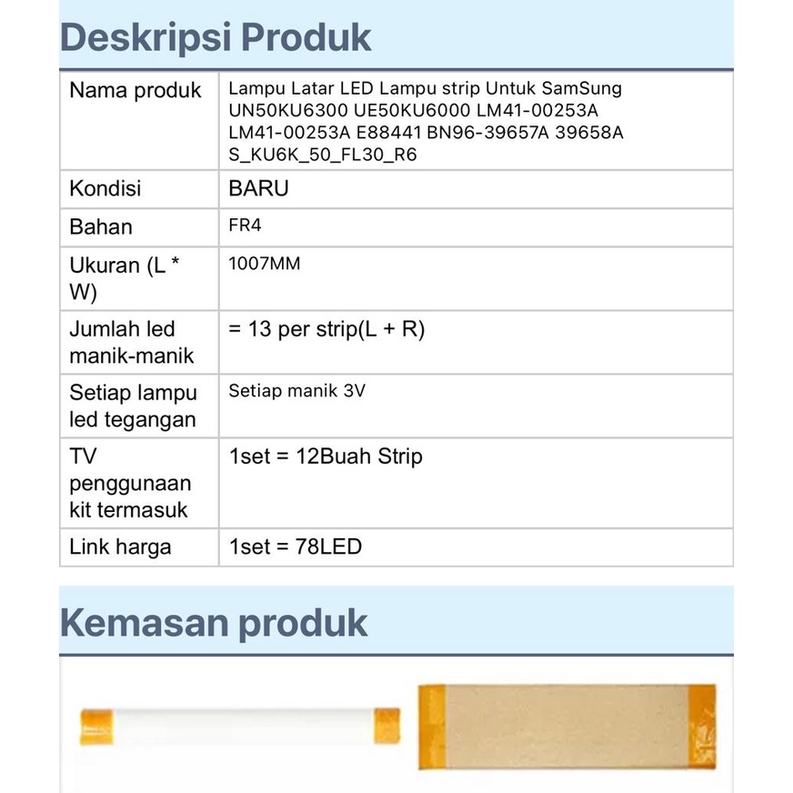 BACKLIGHT TV LED SAMSUNG 50 INC UA-50KU6000 50KU6300 50MU6100K 50MU6100 UA50KU6000 UA50MU6100K UA50MU6100 UA50KU6300 LAMPU LED TV SAMSUNG 50IN 13K