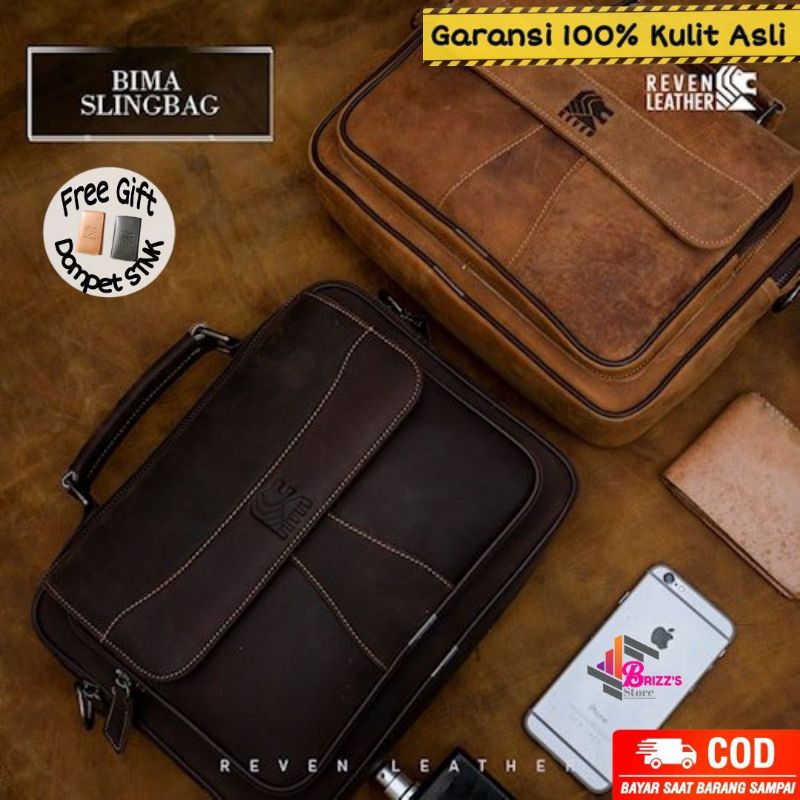 Tas selempang kerja pria kulit asli sling bag bima reven leather original