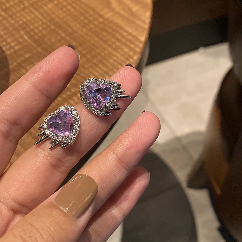 Purple love heart stud anting-anting sederhana dan kompak wanita anting-anting baru fashion online m