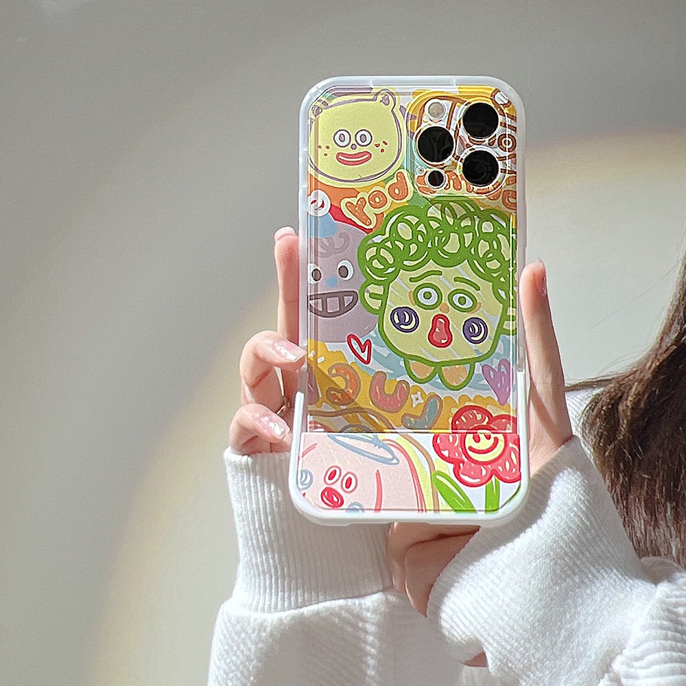 Case Pelindung Transparan Motif Graffiti Laki-Laki Dengan Holder Untuk Iphone 11 8 7 Plus SE2 XS XR 12 13 PRO MAX