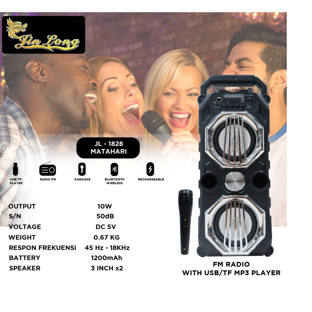 SPEAKER JINLONG ORIGINAL JL 1828 MATAHARI SPEAKER BLUETOOTH SPEAKER KARAOKE FREE MIC