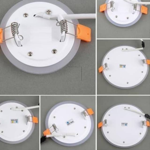 DOWNLIGHT LED PANEL 2 WARNA 6+3 WATT READY BULAT DAN KOTAK TENGAH PUTIH SAMPING BIRU DAN PUTIH