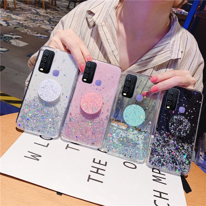 Kesing Hp Vivo Y50 Y30 Soft Case Tpu Glitter Bling Dengan Kickstand Holder Shopee Indonesia