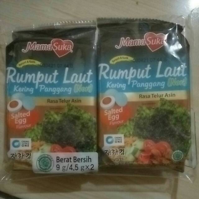 

Rumput laut kering panggang (nori) rasa telur asin net wt. 9 gr (2 x 4,5 gr)
