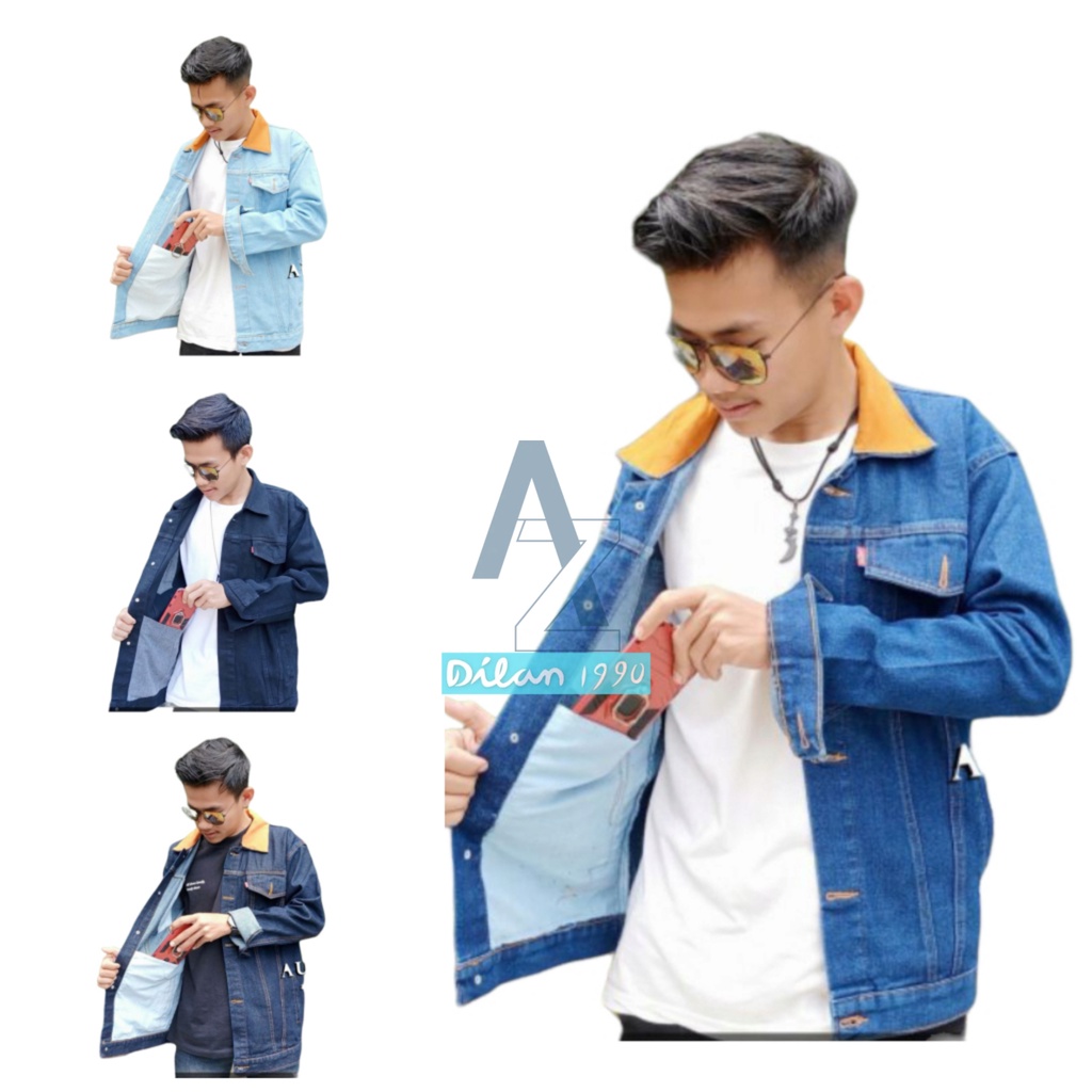 Jaket Jeans Dilan Pria 1990 Full Bordiran Logo Hitam Polos Jacket Dilan Cowok Keren Big Size