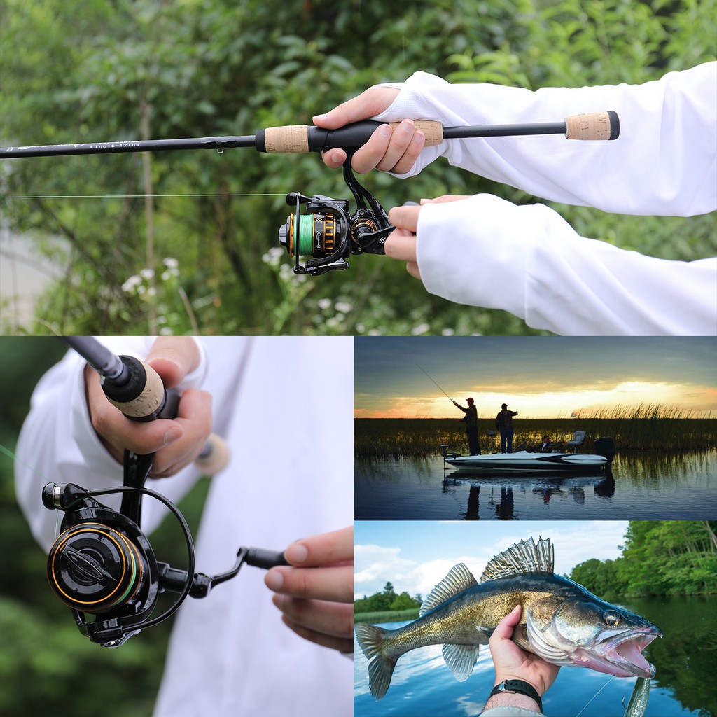 Sougayilang 1.8m Spinning / Casting rod 2 Bagian Carbon Fiber Fishing Rod Gabus Gagang Kayu Untuk Memancing Di L