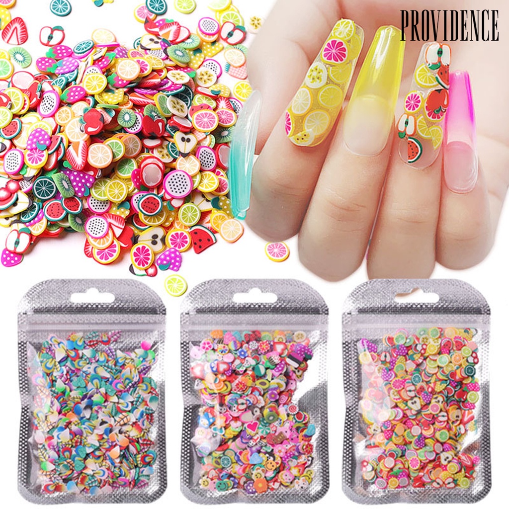Providence 1000Pcs/Set Nail Slices Fruit Feather Shape Ultra Thin Polymer Clay Soft Mixed Nail Art Slime DIY Charms for Gift