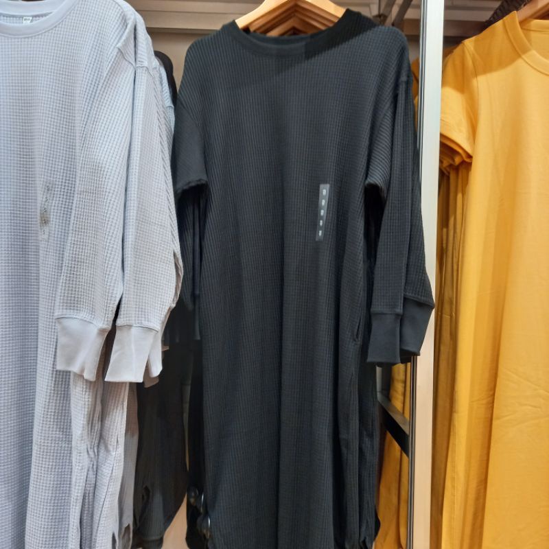 Gaun waffle kerah bulat/woman uniqlo original