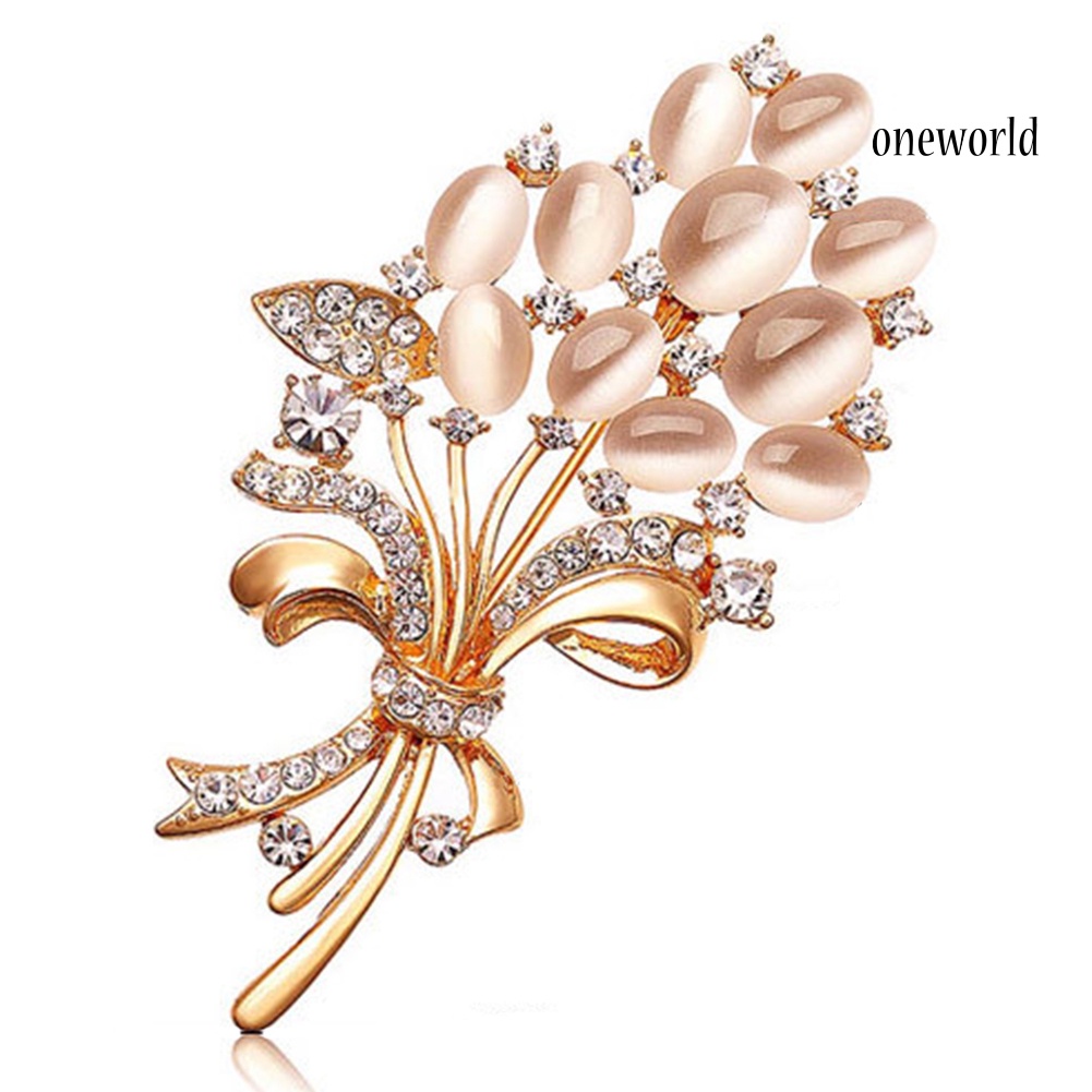 OW@ Women Vintage Rhinestone Opal Wheat Flower Brooch Pin Dress Scarf Accessory