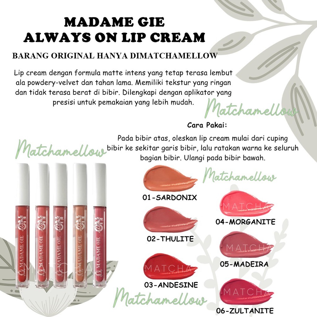 ❄️MATCHA❄️ MADAME GIE ALWAYS ON LIP CREAM - LIPCREAM MADAMEGIE ORIGINAL BPOM