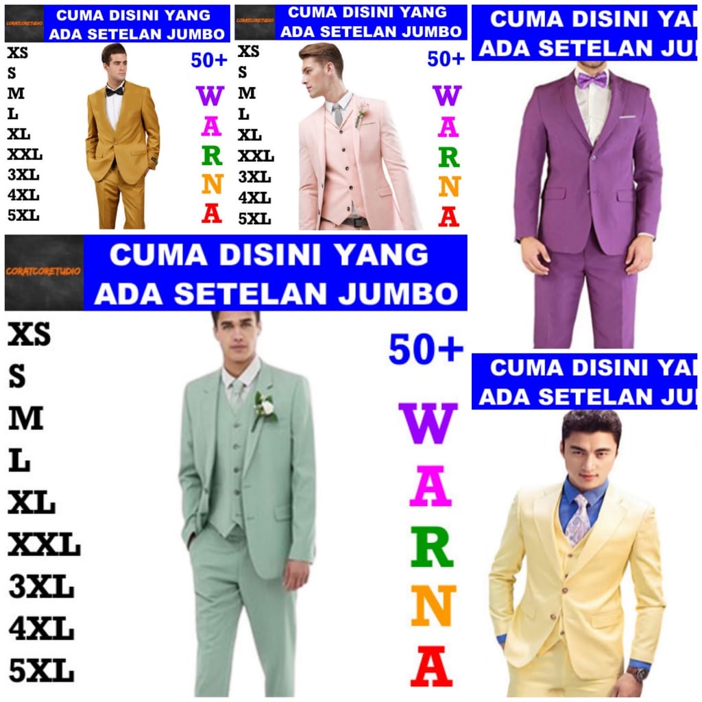 Setelan Jas Celana Rompi Pria Cowok Wanita Cewek Jumbo Big Size HIJAU SAGE MINT PINK PEACH KUNING LE