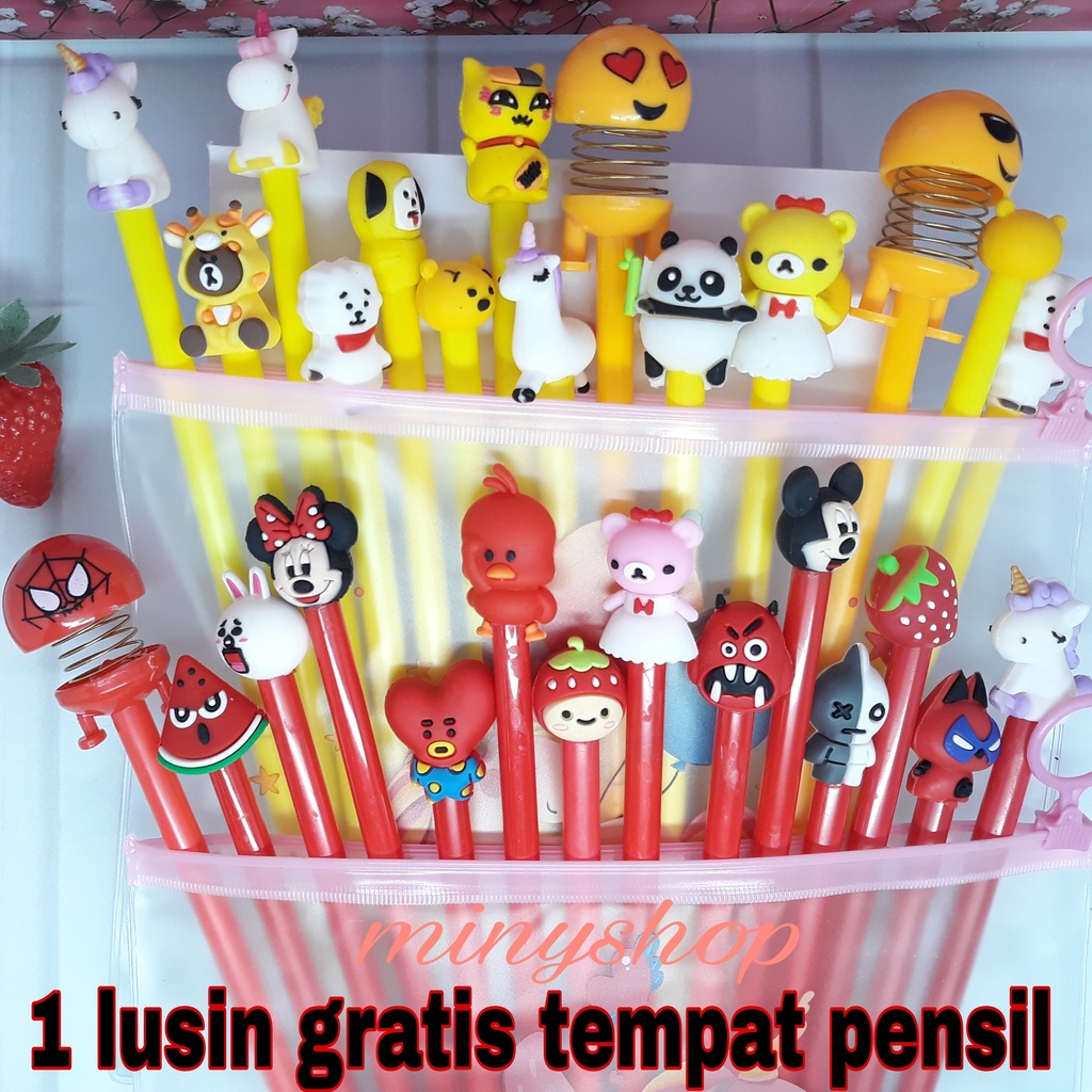 

1 Lusin Pulpen Gel Karakter Bolpen Fancy Berbagai Motif Lucu Free Tempat Pensil