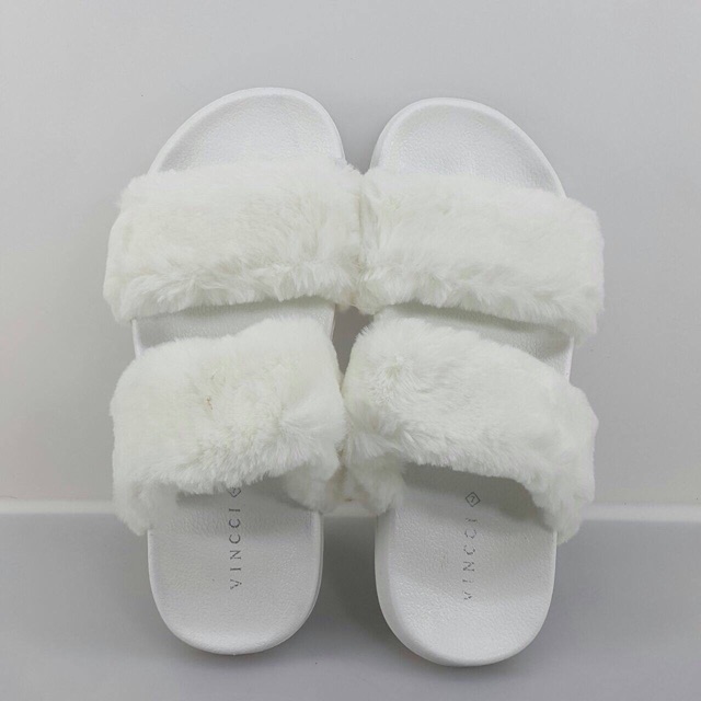 VINCCI flat sandal furr bulu white original sale price