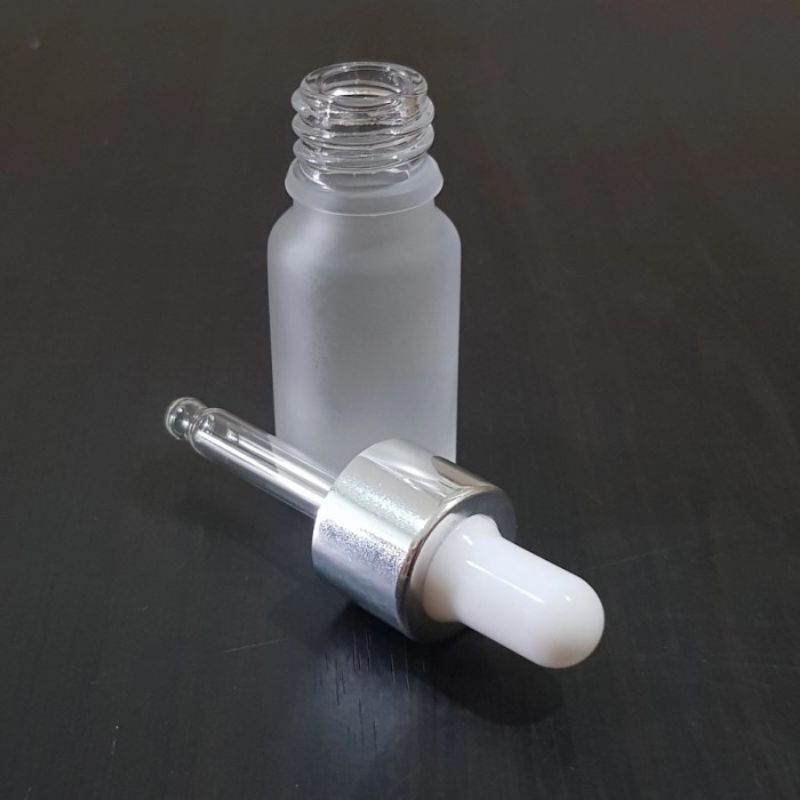 botol kaca pipet 10ml frosted bening doff - ring almunium silver