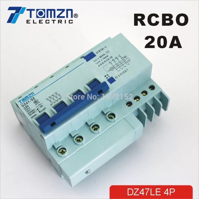 MCB RCBO 4P 20A 400 V ~ 50 HZ/60 HZ DZ47LE current Circuit perlindungan kebocoran