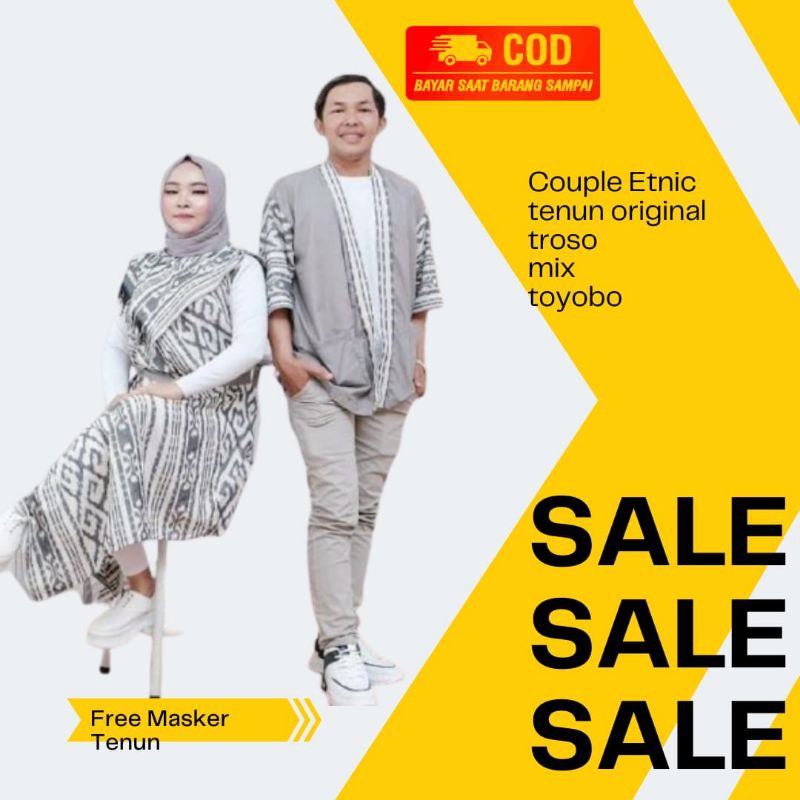 Dress tenun atasan wanita modern, kimono tenun atasan pria set, baju set couple tenun modern