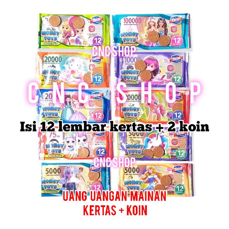 Mainan Uang Uang Kertas + Koin Gambar Karakter Anak Cewe Cowo Mainan Berhitung Edukatif Murah