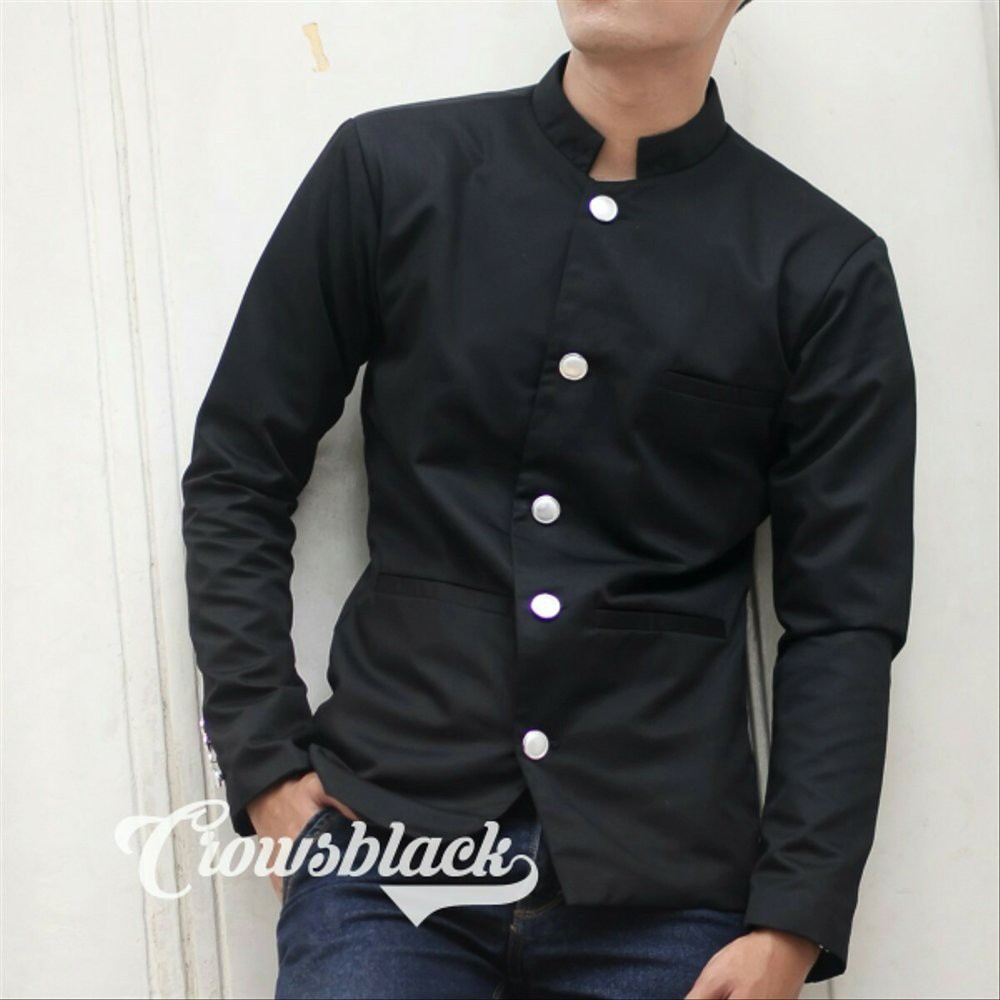 BLAZER COWOK KEREN MODEL SLIMFIT CROWS BLACK - BLAZER SLIMFIT PRIA WARNA HITAM KASUAL