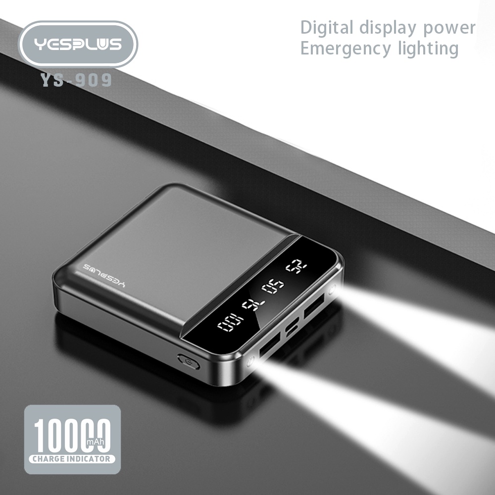 【33LV.ID】POWERBANK 10000mAh YS-909 Fast Charging Murah Mini LCD with Kabel Data lightning Type C Micro USB