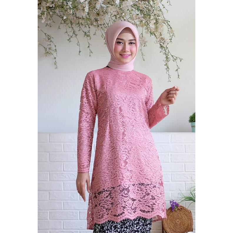 Tunik Alfiana Kebaya Brukat Corneli Tulang Glitter Brokat Timbul Set Kebaya Batik Wisuda Kondangan-DUSTYPINK ATASAN AJA