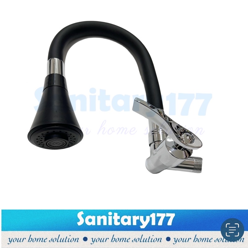 Kran Air TEMBOK Fleksibel Minimalis angsa HITAM 1073TRB-Keran Air sink wastafel  Cuci Piring FLEXIBLE Black /C26