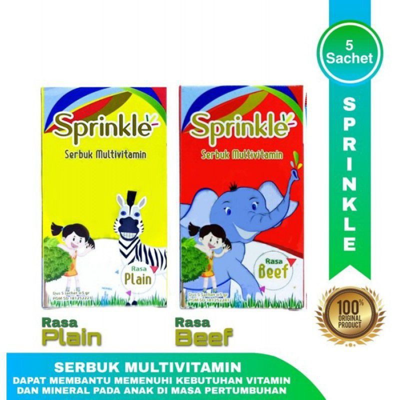 SPRINKLE Multivitamin dan mineral dalam bentuk serbuk untuk batita, anak, dan dewasa.