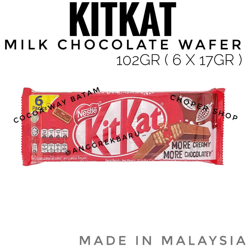 

Coklat KitKat Wafer 2F Bag 102gr 6x17gr / Cokelat Kit Kat