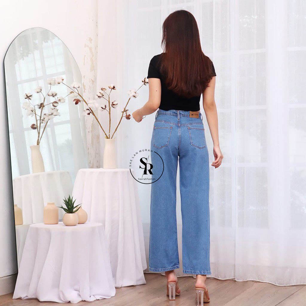 Highwaist Kulot Jeans wanita Belah - Saerah Fashion