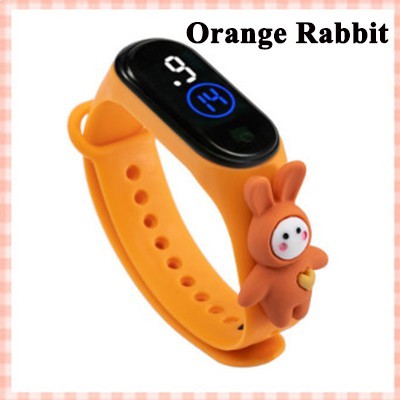 Jam Tangan Elektronik Tahan Air IP67 Motif Kartun Anak Laki-laki Perempuan LED Minimalis Gelang-Orange Rabbit