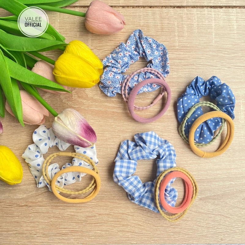 [3in1] Ikat Rambut Wanita Elastis Bahan Karet Aksesoris Fashion Gaya Korea Import