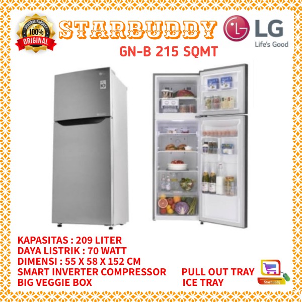 Kulkas 2 Pintu Lg Gn B215sqmt 209 Liter Jadetabek Shopee Indonesia