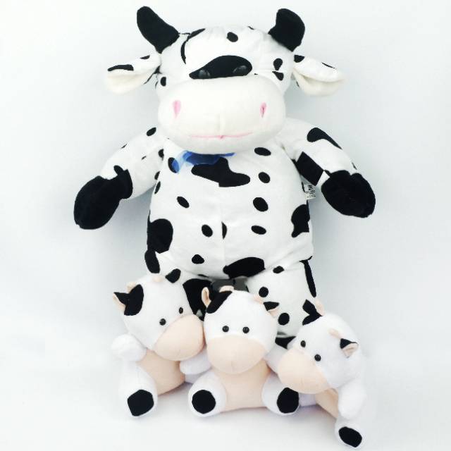 Boneka Sapi Standing Beranak 3 / Hitam & Coklat Ukuran 50CM Bahan SUPER
