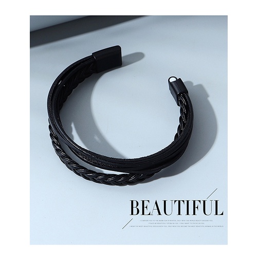 LRC Gelang Tangan Fashion Black Leather Braided Alloy Y65194