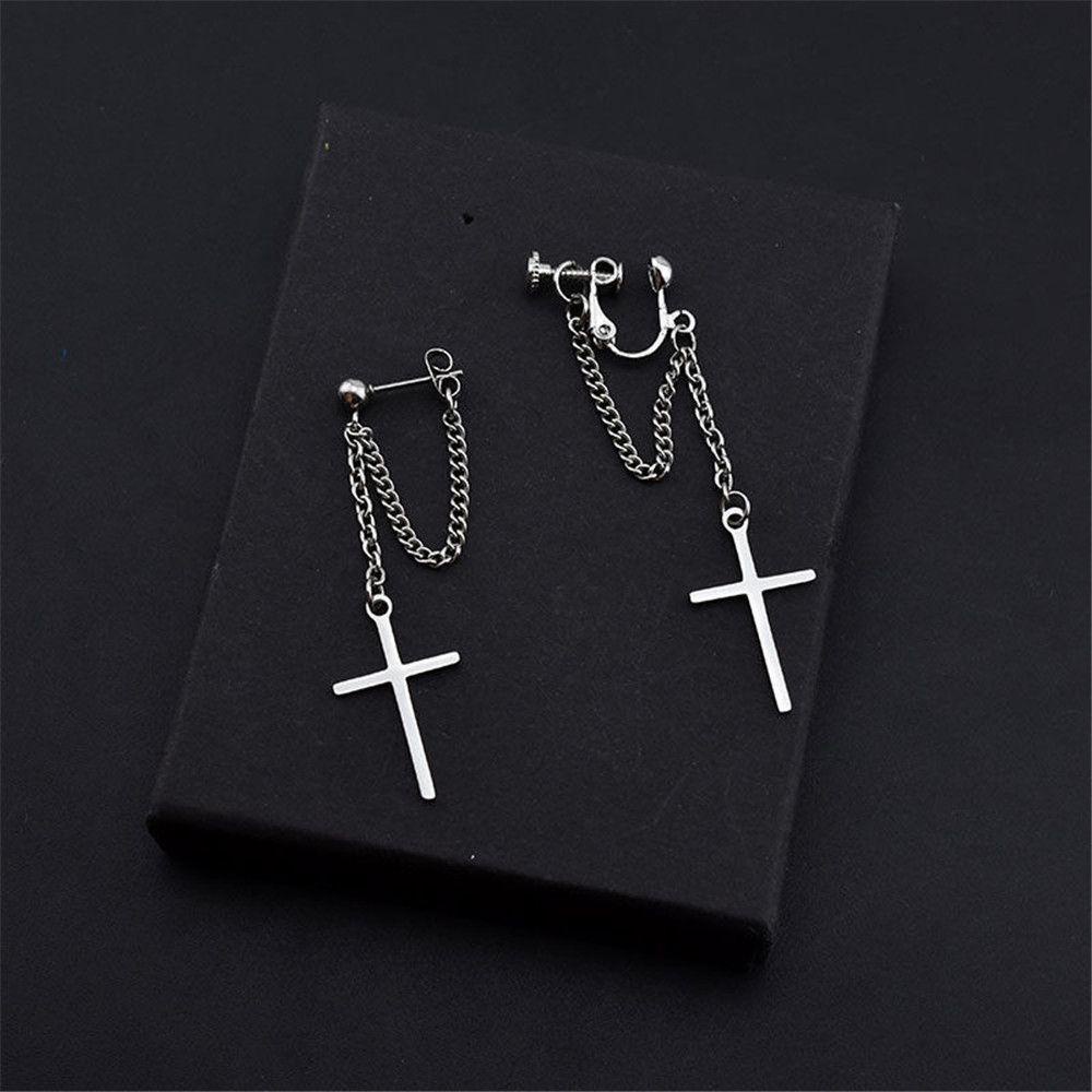 PREVA Cross Chain Earrings Street Personality Handsome No Pierced