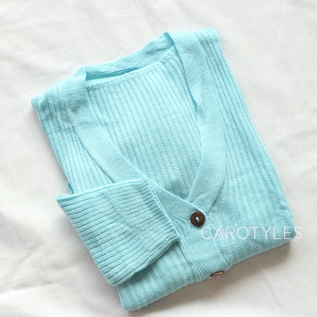 CARDIGAN CROP RAJUT KARDIGAN CARDY RAJUT CROP TOP KOREA FASHION OUTER OUTWEAR WANITA CEWEK PEREMPUAN-CROP SOFTBLUE