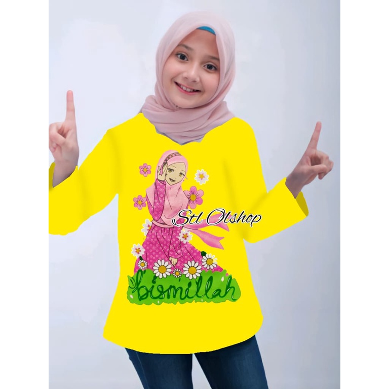 Kaos atasan bismilah lengan panjang anak perempuan | murah | 1-10 Tahun