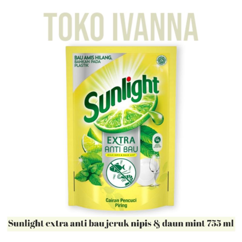 Sunlight Pencuci Piring Extra Anti Bau Jeruk Nipis &amp; Daun Mint Refill 700mL