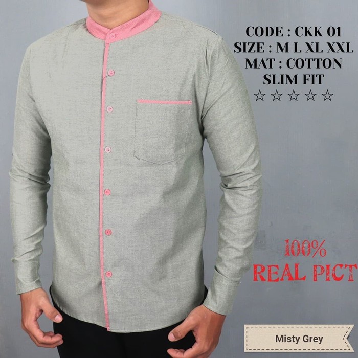 Kemko Kemeja Koko Lengan Panjang Mizan Olive By Ahzarayy YF992 Kemeja Slim Fit Polos / Baju Slimfit