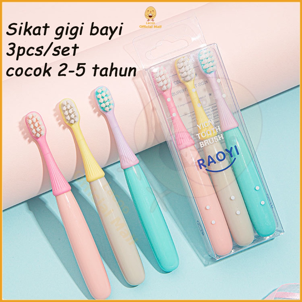 Lacoo Sikat gigi bayi lembut Anak  training tooth motif Jamur lucu 3 pcs