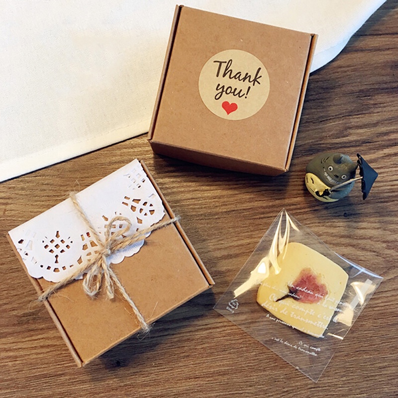 【Theredsunrisesiwy.id】60Pcs Kraft Paper Love Heart &quot;Thank You&quot; Sticker Decorative Baking Sealing Paste