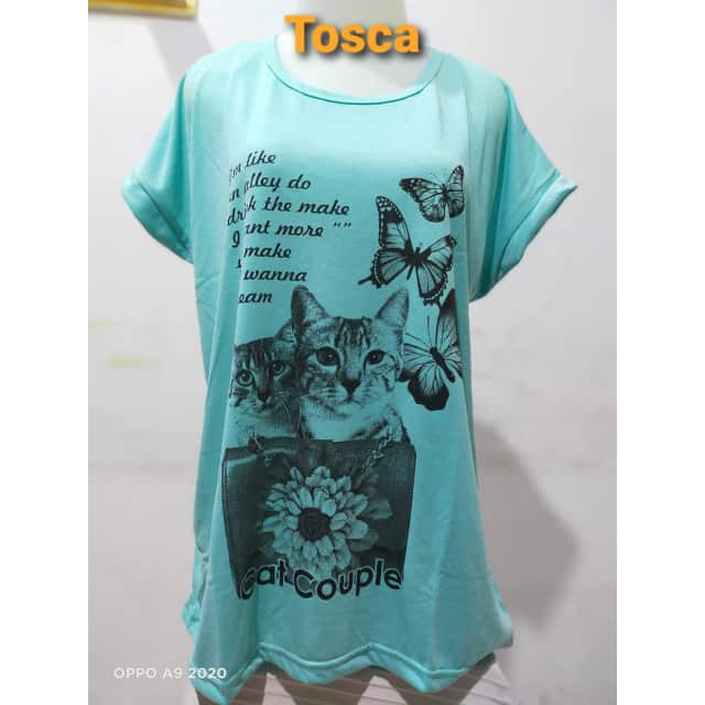 Kaos Jumbo motif CAT COUPLE/oblong Wanita lengan manset