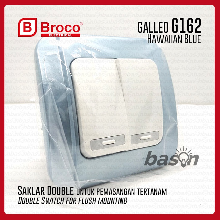 BROCO Galleo Blue / Biru G162 | Saklar 2 Gang 1 Way Switch