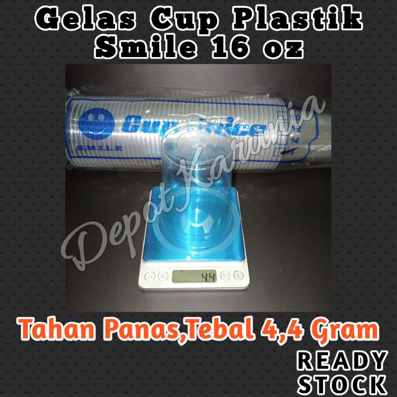 Gelas Cup Plastik Smile 12oz 14oz 16oz / Gelas Plastik Minuman Kekinian Tanpa Tutup Datar Domelid