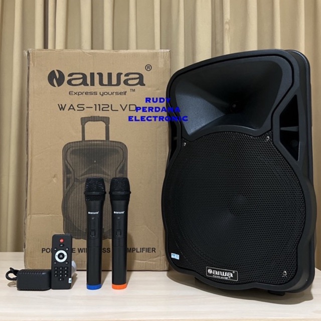 SPEAKER PORTABLE 12" 12 INCH UHF MICROPHONE WIRELESS BLUETOOTH N AIWA WAS-112LVD ORIGINAL ORI GARANS