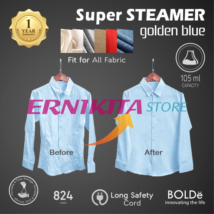 BOLDe SUPER STEAMER GOLDEN BLUE - Setrika Uap Listrik Gosokan Baju