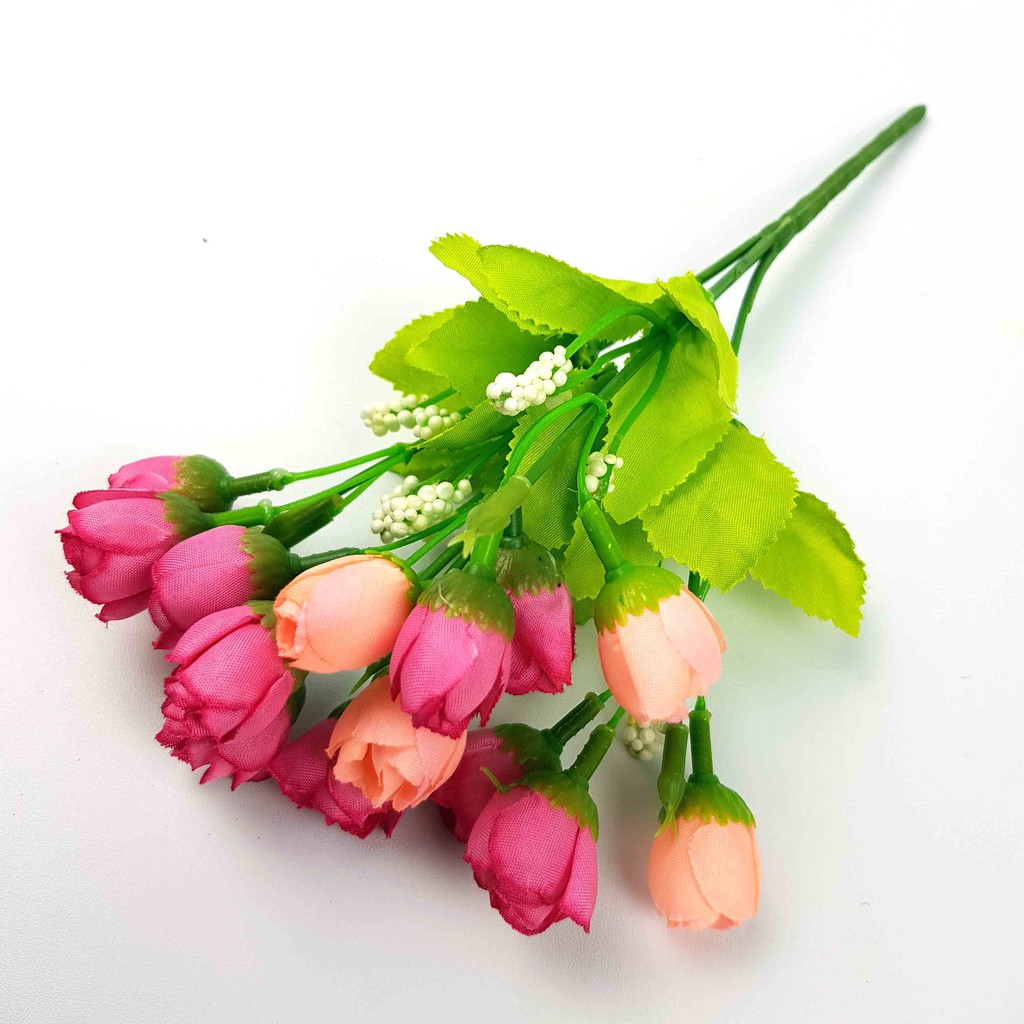 Bunga Mawar Artifisial 25 cm / Bunga Palsu/ Bunga Artificial/ Bunga Dekorasi-Pink-Peach
