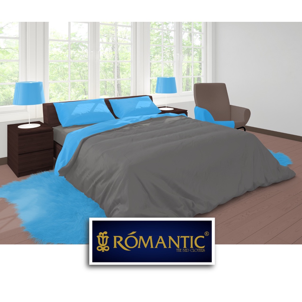 Two Tone Bedcover ROMANTIC Blue x Grey aesthetic Bandung