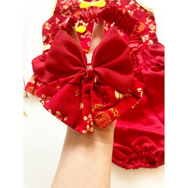 SETELAN IMLEK ANAK PEREMPUAN DRESS CHEONGSAM BABY DRESS / Baju setelan atasan cheongsam celana free bandana imlek XIAO MEI MEILI sincia fashion anak bayi perempuan cewek free bando