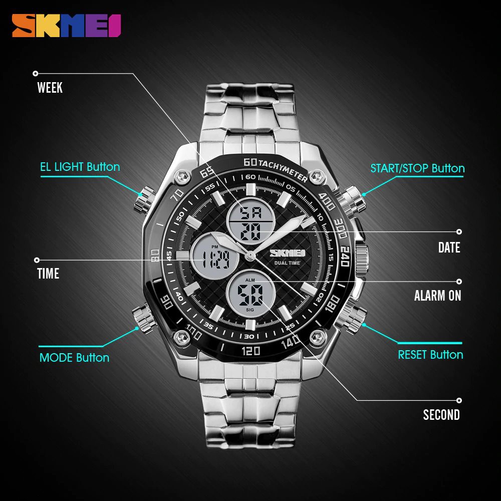 Jam Tangan Pria / SKMEI AD 1302 / Stainless Steel / Jam Tangan AD SKMEI Original / SKMEI